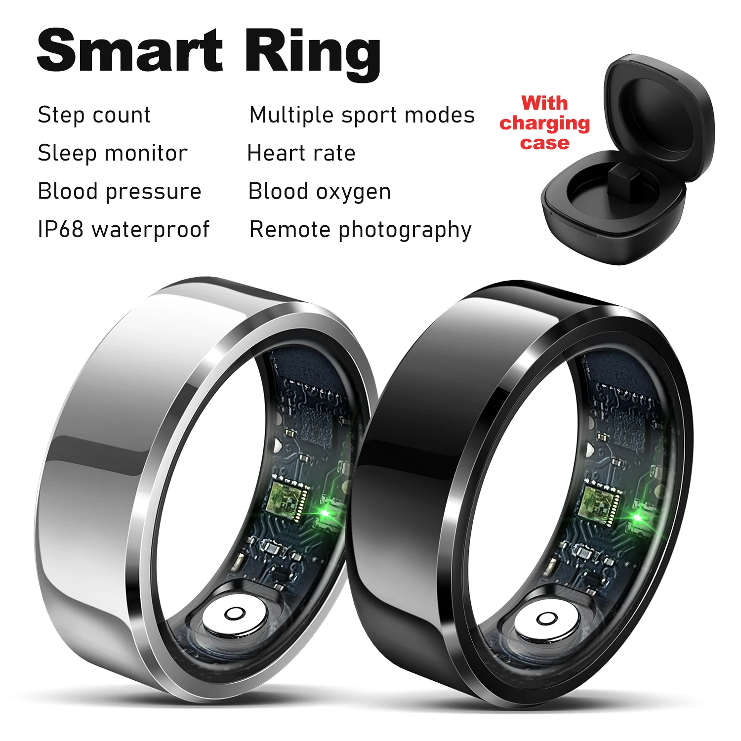 Smart Ring Für Männer Frauen Gesundheits Überwachung Blutdruck Sauerstoff IP68 Wasserdicht Multi Sport Modi Lange Standby Smart Ring