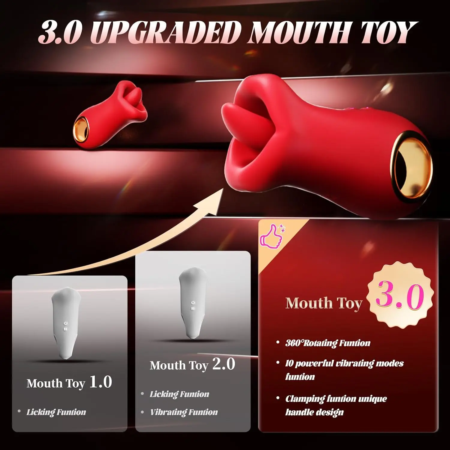 HESEKS 3 IN 1 Handle Mouth Shaped Vibrators 10 Tongue Licking Kissing G Spot Clit Nipple Stimulator Sex Toys for Womens