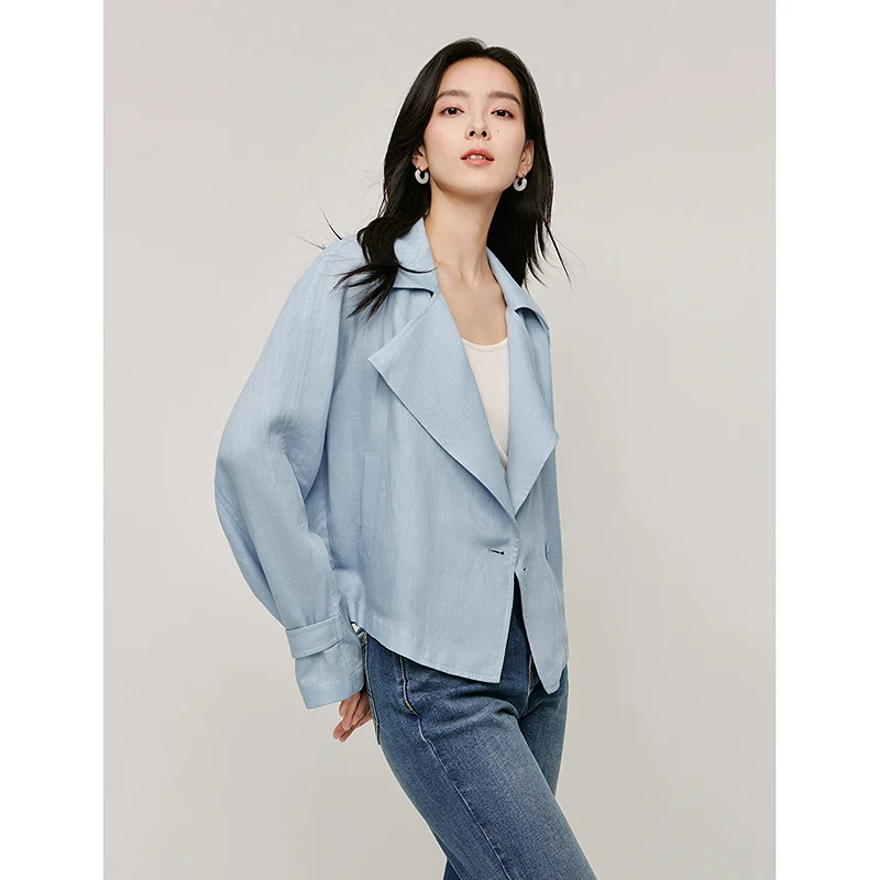 معطف قصير نسائي ربيعي جديد من Inman 2025 من الكتان مع طية صدر كبيرة وأكمام طويلة #3