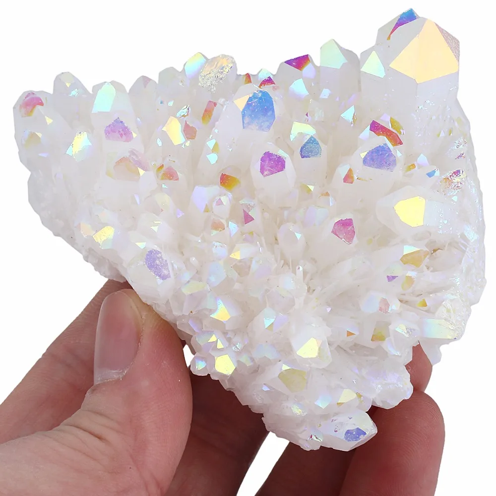 TUMBEELLUWA Angel Aura Quartz Titanium Coated Natural Crystal Cluster Stone Specimne,Healing Metaphysical