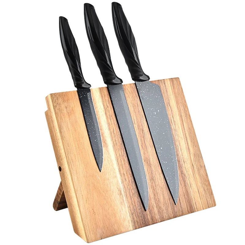 Magnetic Knife Stand Acacia Wood Folding Kitchen Cooking Chef Storage Organizer Rack Magnet Knife Holder Cleaver Knife Block