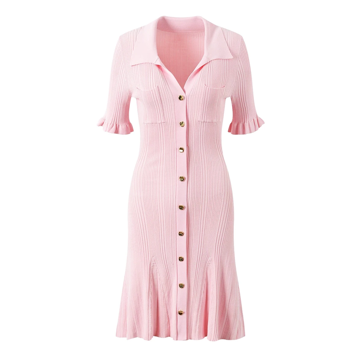 

SML Summer New Pressed-Pleated Short Sleeve Wool Knit Dress Slim Fit Versatile Minimalist Style Women's Casual Dress