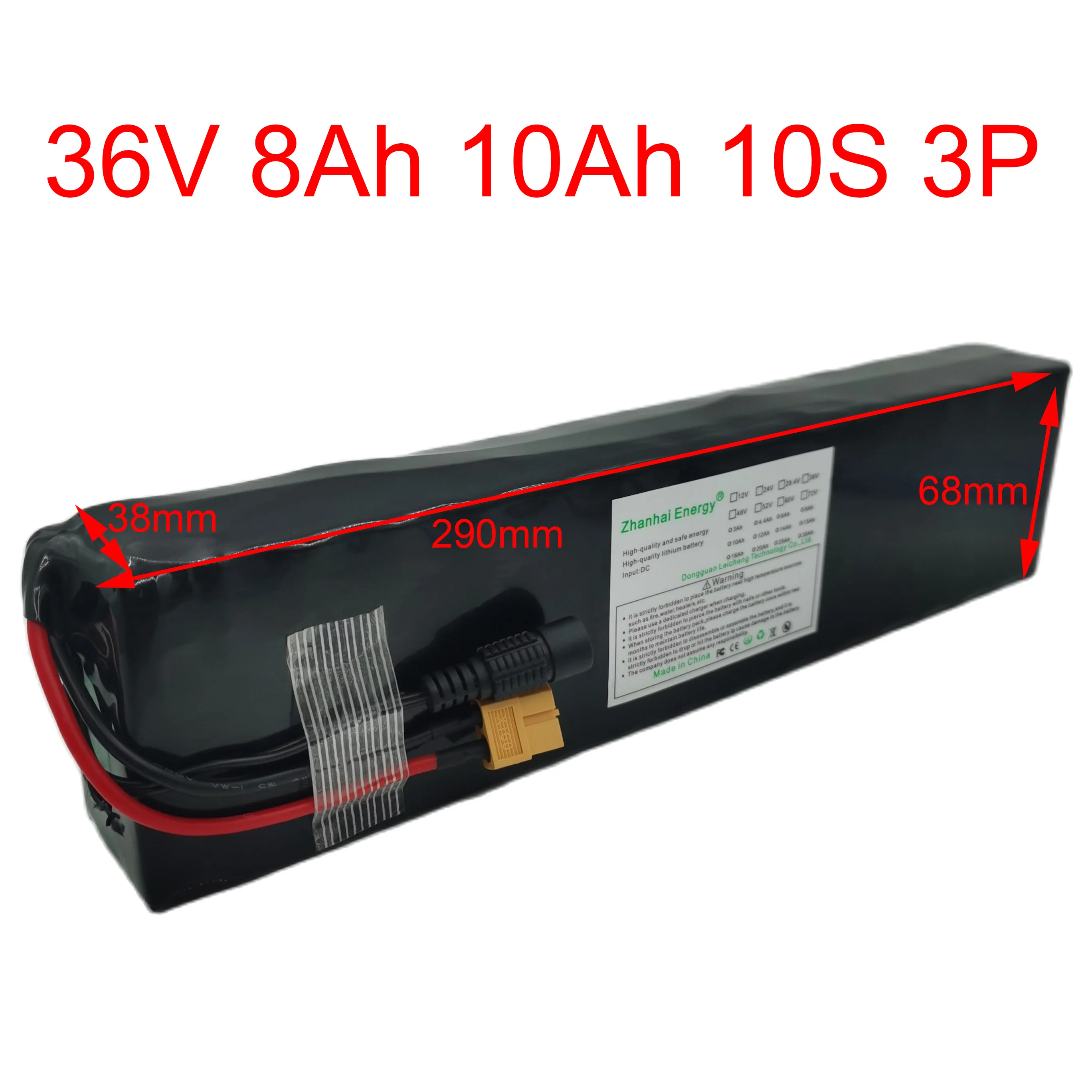 36 فولت 8Ah 10Ah بطارية ليثيوم أيون قابلة للشحن 10 ثانية 3P للدراجات البخارية الكهربائية أقل من 500 واط جديد قابل للتخصيص XT60 Plug