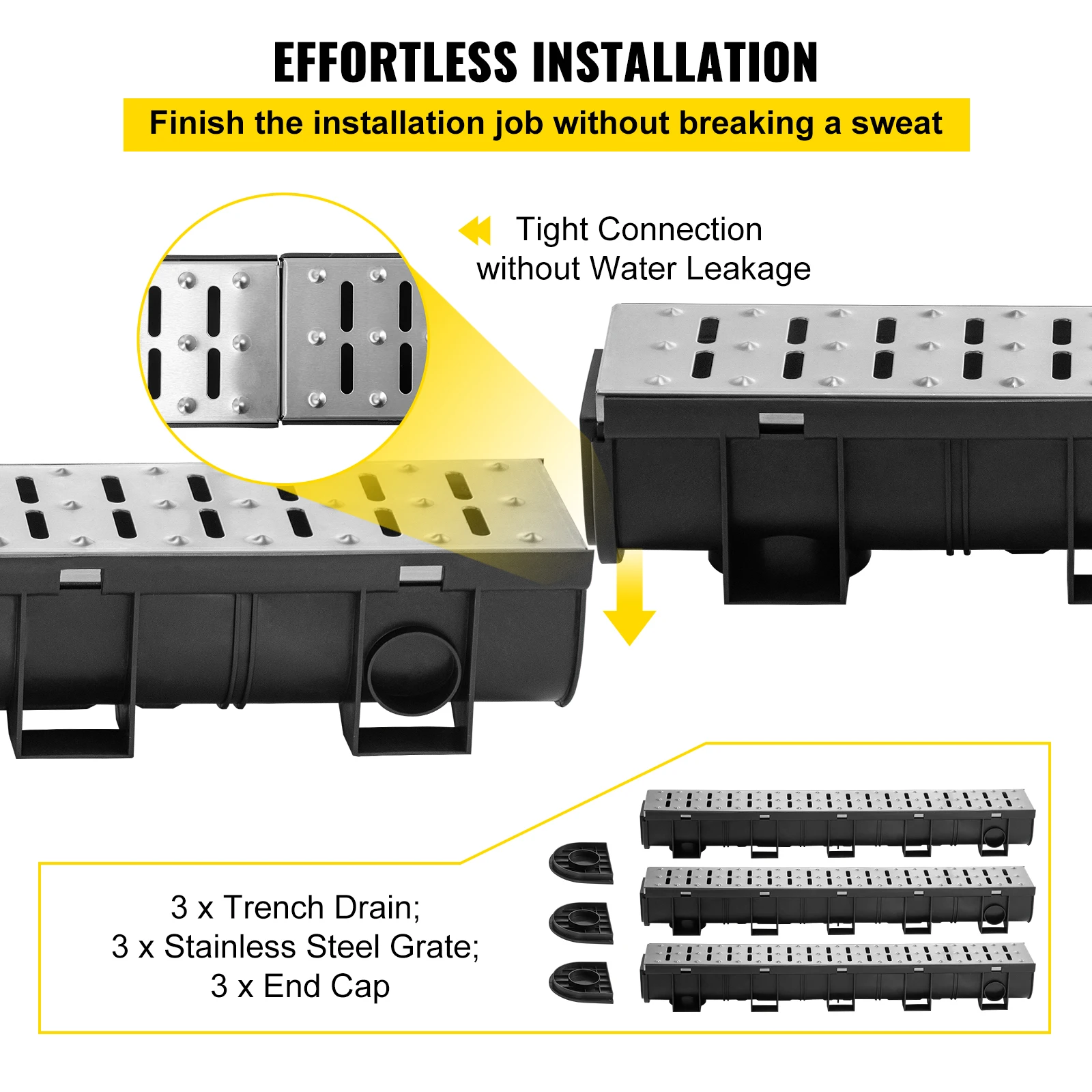 Imagem -03 - Vevor-trench Drain System para Garagem Floor Canal de Plástico Preto com Metal Grelha 5.9x5.1 Polegada Hdpe