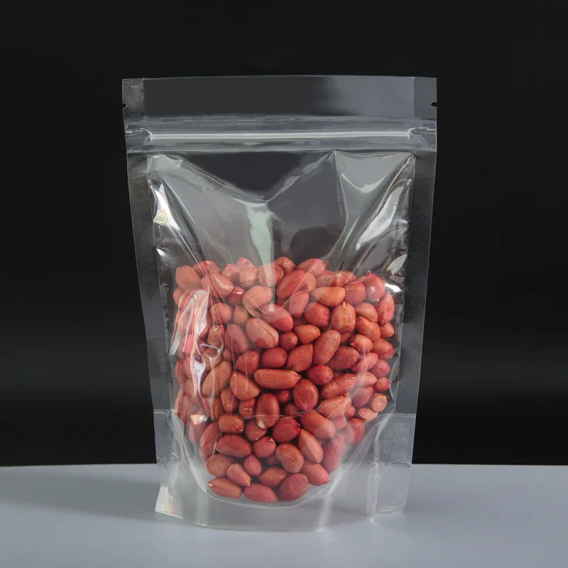 50pcs Transparent Clear Stand Up Plastic Bags With Zipper for Dried Fruit Storage/Candy/Snack/Nut/Grains/Tea packaging