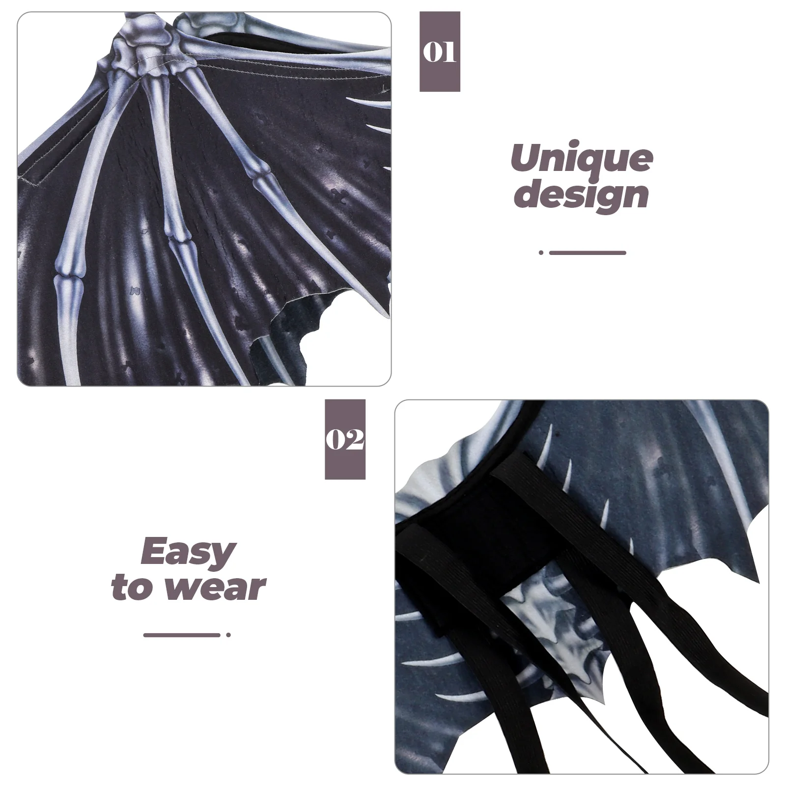 1Pc Halloween Non-woven Bone Wings Creative Foldable Party Cosplay Wings for Children Adults Black (White Bone)