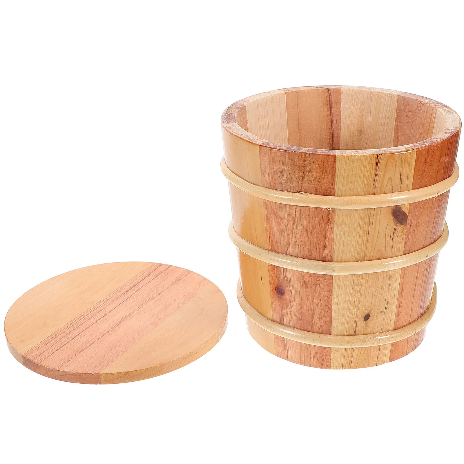 Solid Wood Rice Barrel Round Sushi Rice Mixing Tub Japanese Hangiri Steamer Bucket for Flour Yogurt Storage Home Kitchen Food