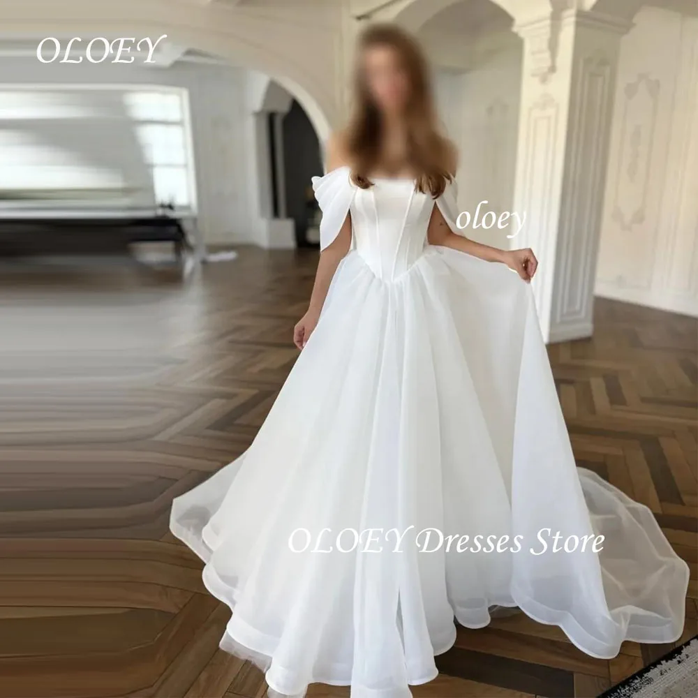 

OLOEY Свадебные платья принцессы с открытыми плечами и короткими рукавами, шелковая органза, атласный топ, свадебные платья со шлейфом по индивидуальному заказу
