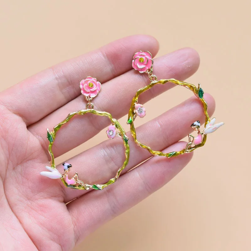 Mori Fairy Caterpillar Wreath Drop Earrings Statement Cute Female Jewelry Insect Flowers Women Earring