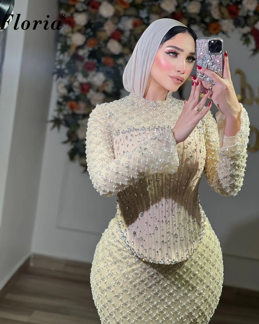 Arabic Light Champagne Party Gowns Customized Beaded Crystal Evening Dress Dubai Woman Wedding Engagement Gowns Prom Gown Robes view 3