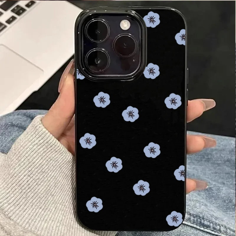 

Cute Blue Flower Patterned Soft Phone Case For iPhone 16 15 14 13 12 11 Pro Max 16E X XR XS Max 7 8 Plus Protective Back Cover