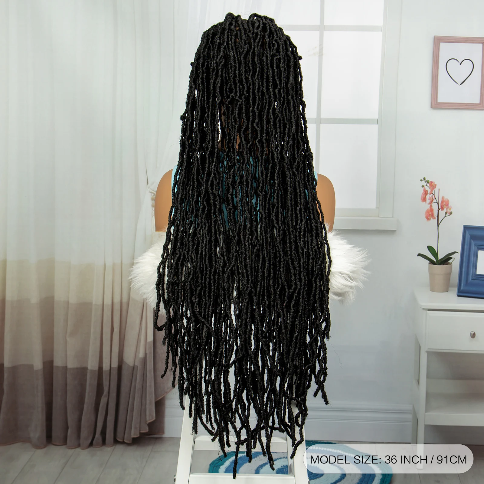 Faux Locs Braided Wigs 36 นิ้วลูกไม้เต็มรูปแบบ Curly โครเชต์ Braids วิกผมสําหรับผู้หญิงสีดํานุ่ม Knotless สังเคราะห์ลูกไม้ด้านหน้า Twist วิกผม