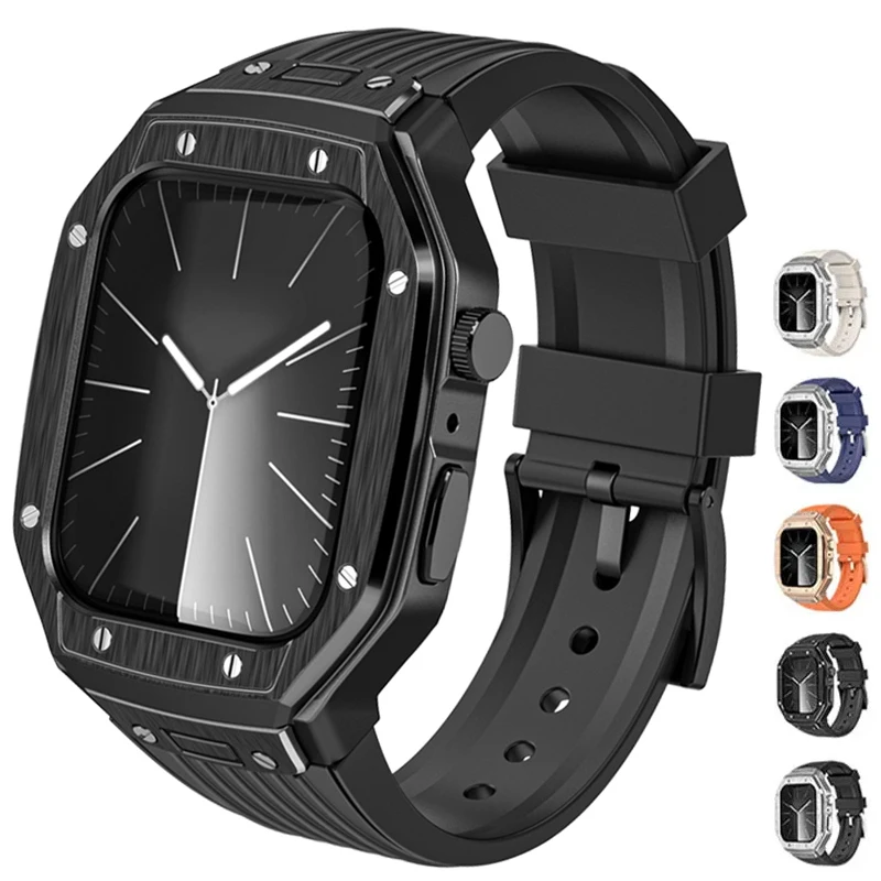 Luxury Modification Kit Metal Case+TPU Strap Replacement Accessories Compatible for iWatch Series 9 8 7 45mm 6 5 4 Se2 Se3 44mm