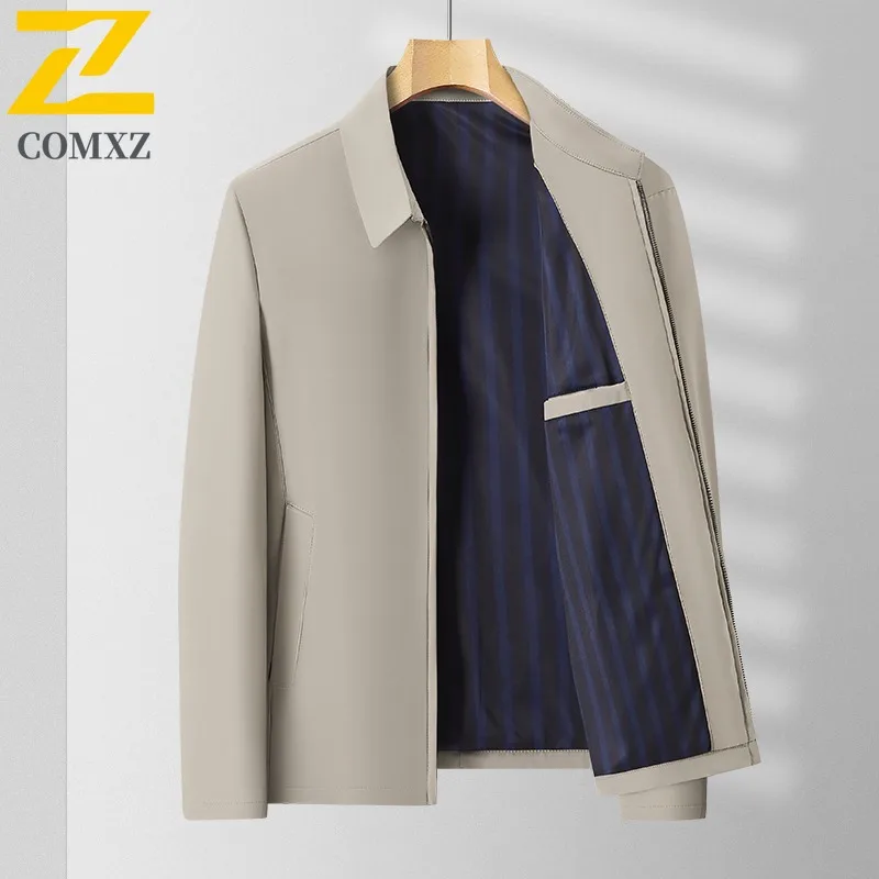 

COMXZ Мужская куртка премиум-класса с воротником-стойкой, офисный удобный плащ, модная дорожная легкая прочная осенняя одежда