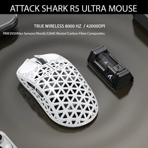 Imagen 2 del producto Ratón inalámbrico ATTACK SHARK R5 ULTRA, pollido 8K, Sensor PAW3950MAX, 42,000 DPI, fibra de carbono ultraligero para juegos Pro Esport