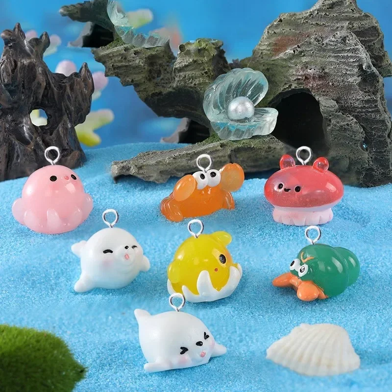 10Pcs Resin Beach Marine Animal Charms Cute Squid Octopus Whale Pendants DIY Craft Findings for Earrings & Keychain