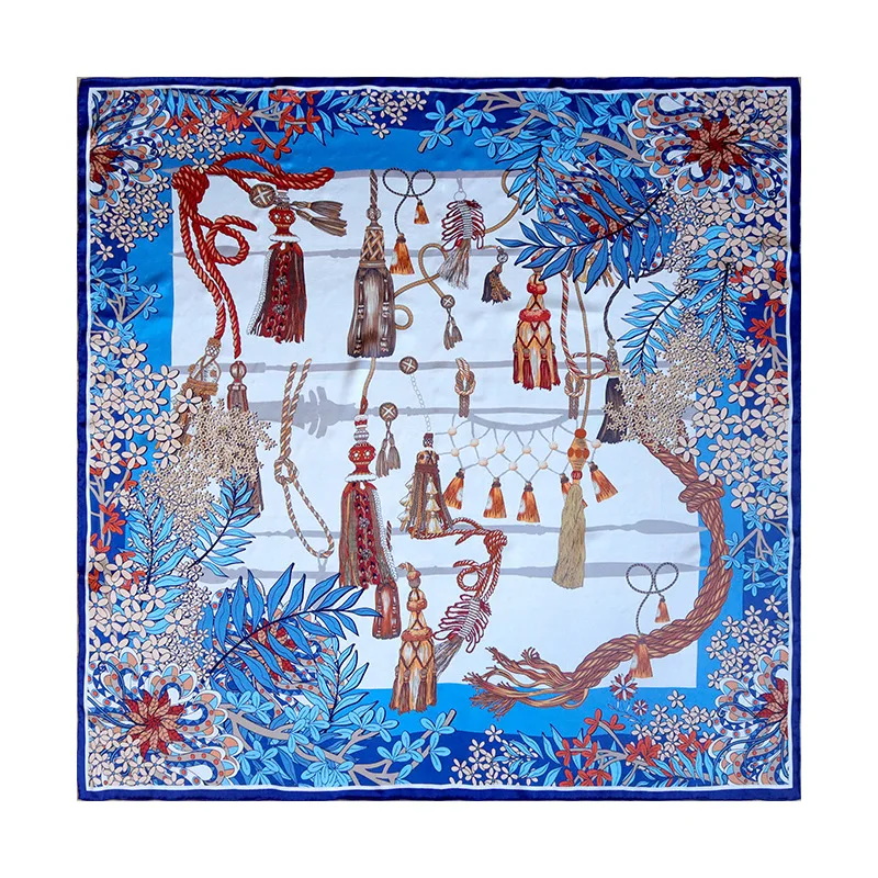110CM Mulberry Silk Scarf Women Square Shawl Hand Rolled Edges Scarves Female 110CM Foulard Femme Head Neck Accessories
