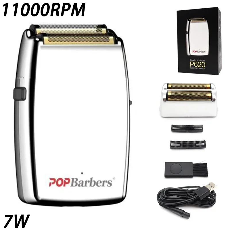 New 11000 Rpm Pop Barbers P620 Professional Electric Men's Beard Trimmer Dual Foil Shaver Electric Shaver USB Hair Clipper 7W