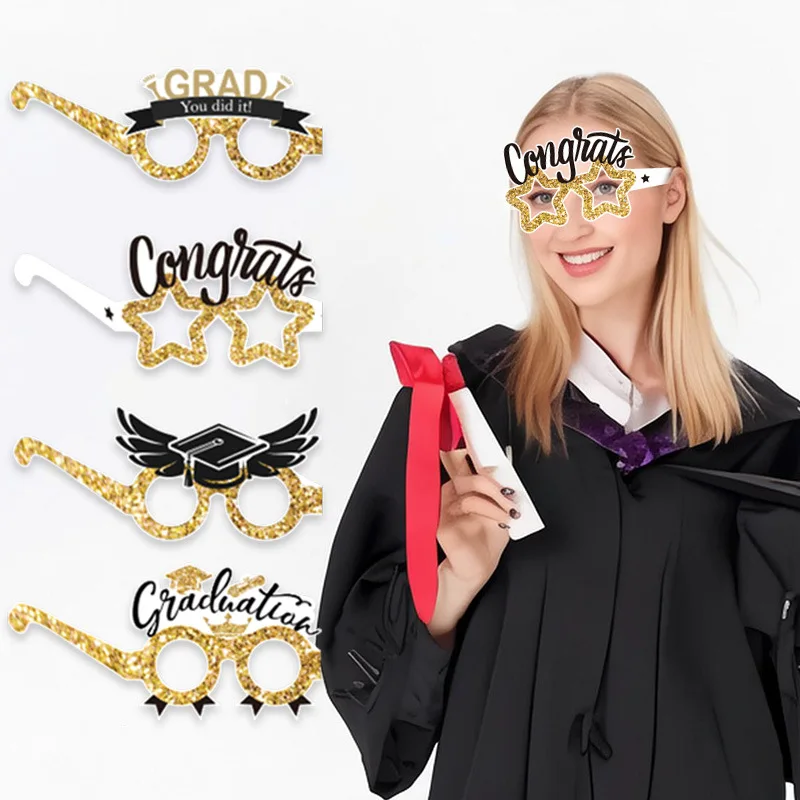 

8pcs Graduation Party Decoration Paper Glitter Glasses Happy Graduation Grad Photo Booth Props Party Supplies Graduation Gift