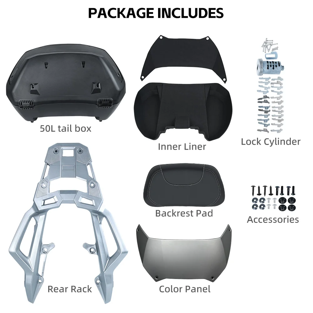 Speedance Top Case for Honda NC750X Motorcycle Top Koffer - Heavy Duty Lockable Rear Trunk Luggage Box