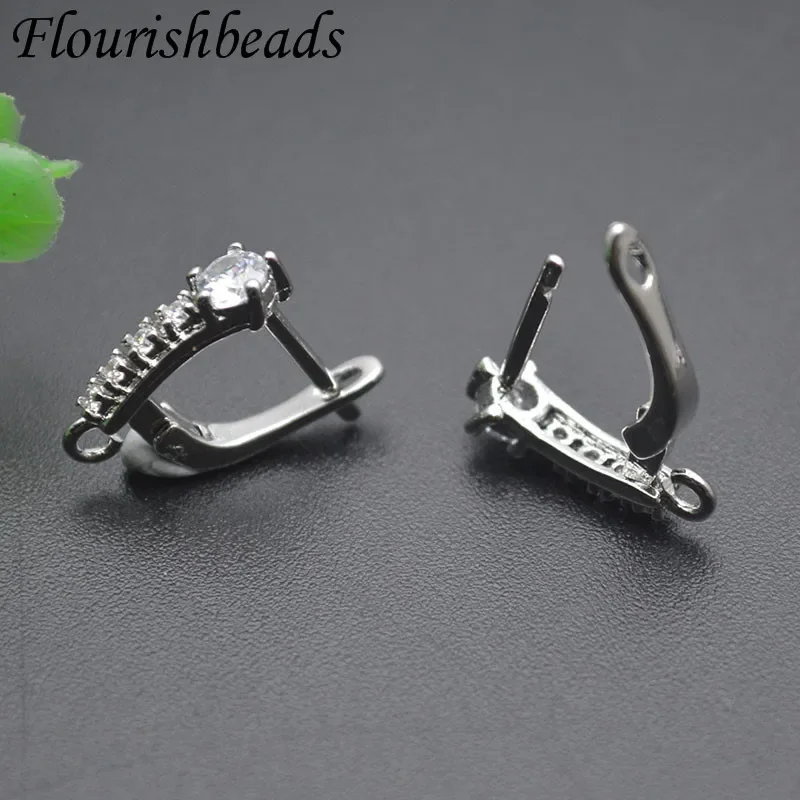 Popular Style Nickle Free Color Remain Big CZ Paved Shvenzy Earring Clasps Jewelry Findings 30pc Per Lot