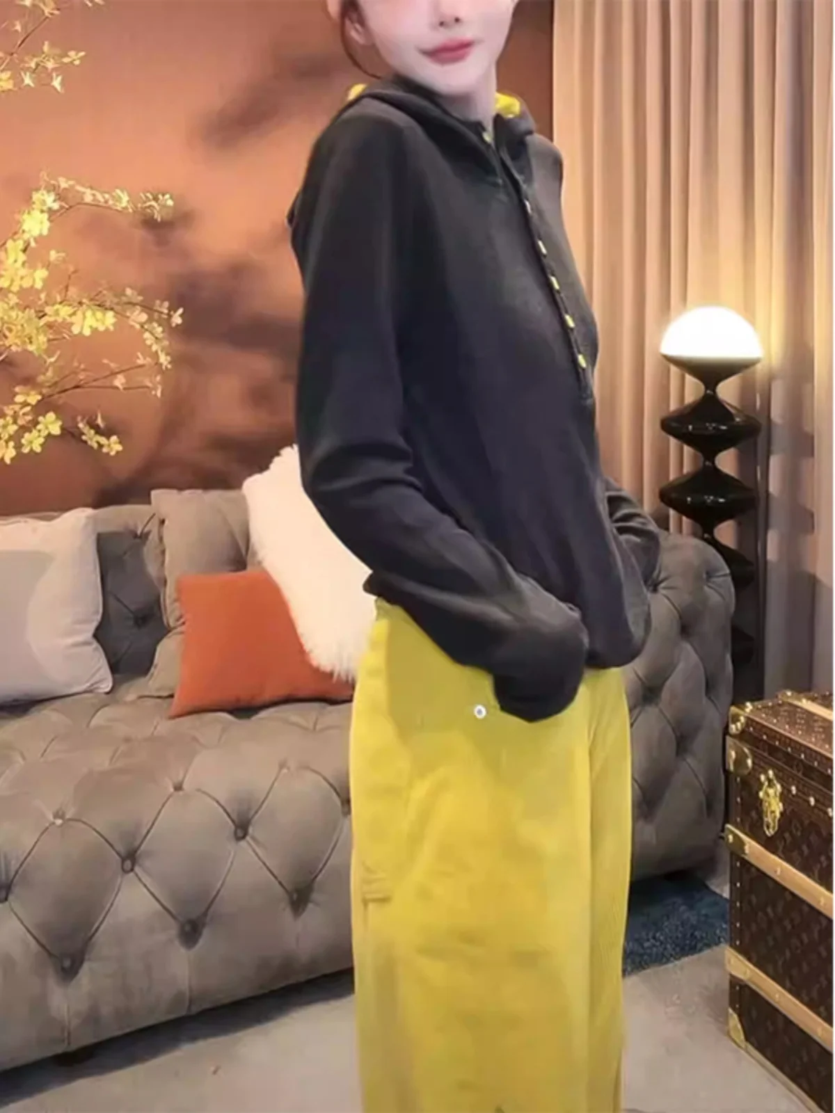 여성용 후드티 긴팔 티셔츠 버튼업 슬림핏 베이스 레이어 티셔츠 스트레이트 컷 한국 스타일 겨울 신상품