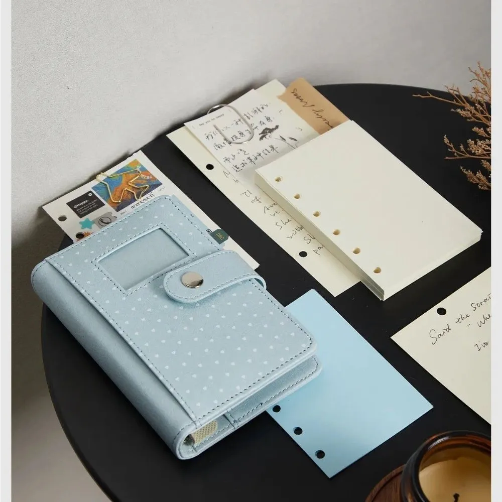 Multifunctional PU Leather A7 Loose Leaf Notebook Heart Polka Dot Snap Closure Journal Binder Notebook Students