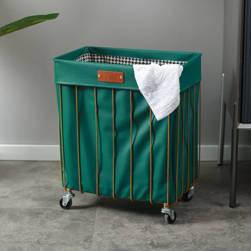 

Narrow Space-Saving Bathroom Rolling Laundry Basket with Wheels Large Ventilated Storage Bin with Partition Hamper