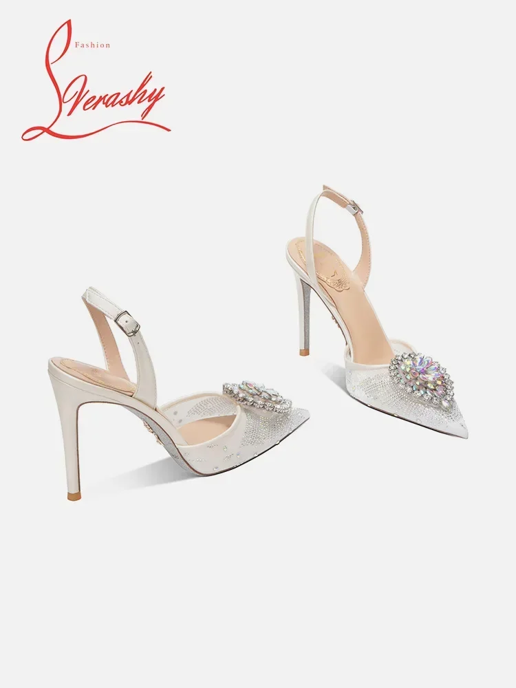 Water diamond buckle with pointed sandals, women's 2025 new high heels, sexy temperament, socialite single shoes