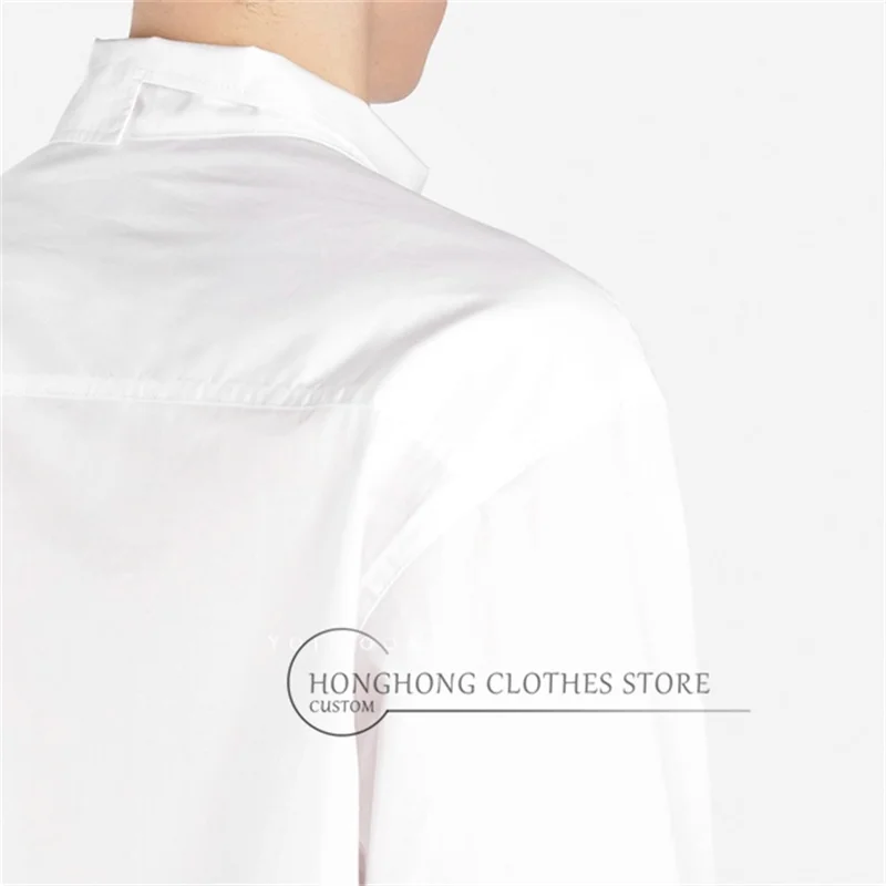 2025Oryginalna, luźna, biała koszula męska z długim rękawem, bez kołnierzyka, z bawełny, w dużym rozmiarze