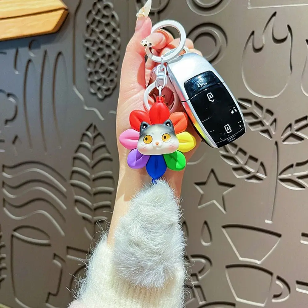 Creative Rotatable Cat Keychain Good Luck Cartoon Car Keyring PVC with Fur Balls Bag Accessories Girls
