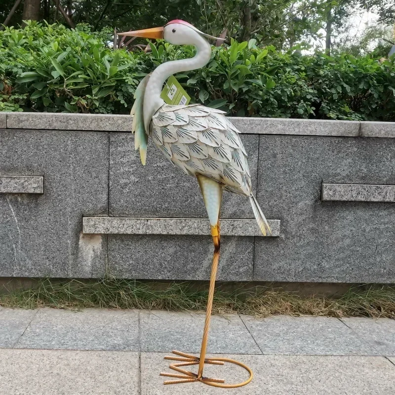 Amazon Iron Craft Villa Outdoor Sculpture Pastoral Garden Scenic Area Beautiful Country Crane Egret Animal Ornament