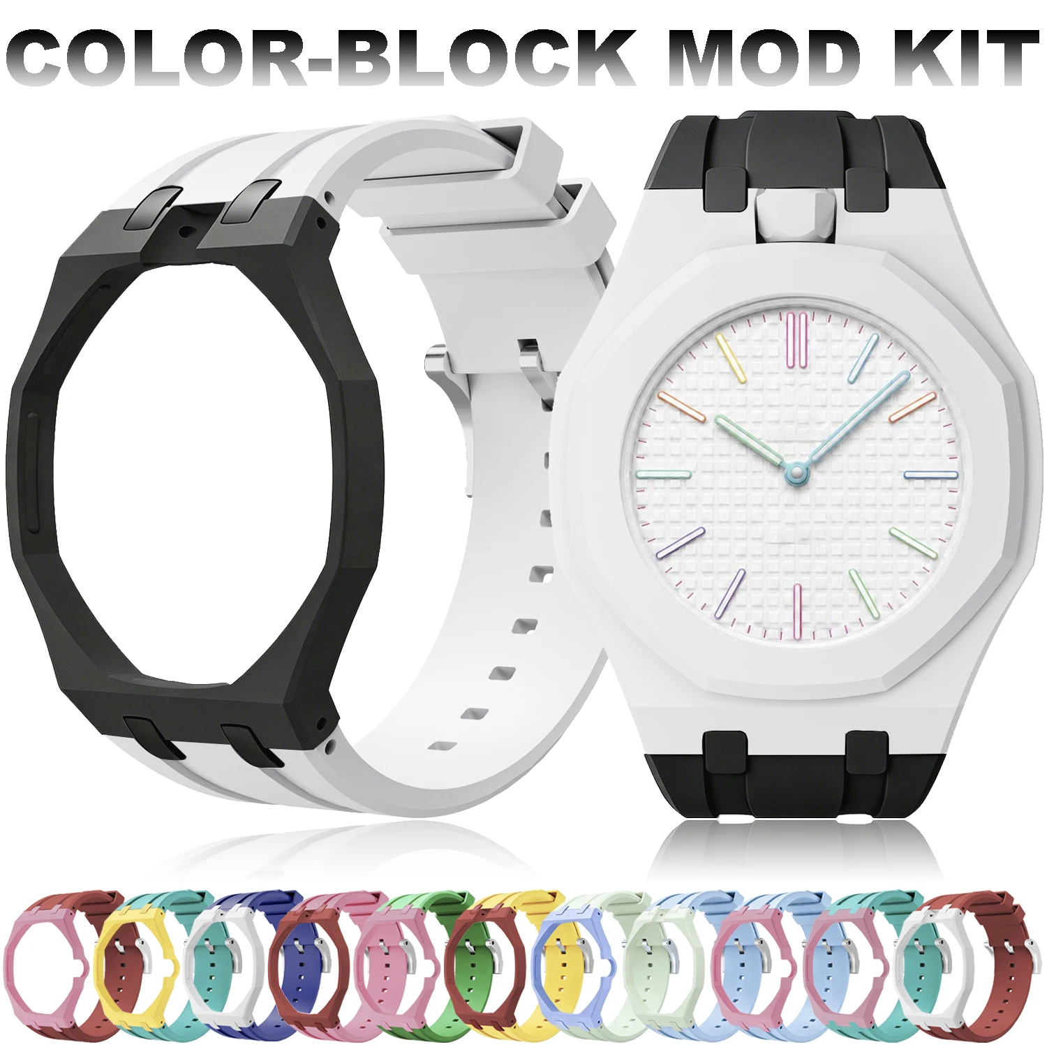 Keramik-Zweifarben-Modifikationskit für Swatch X AP Royal POP Biokeramik-Uhrengehäuse, Silikonarmband, Taschenadapter für Armbanduhren