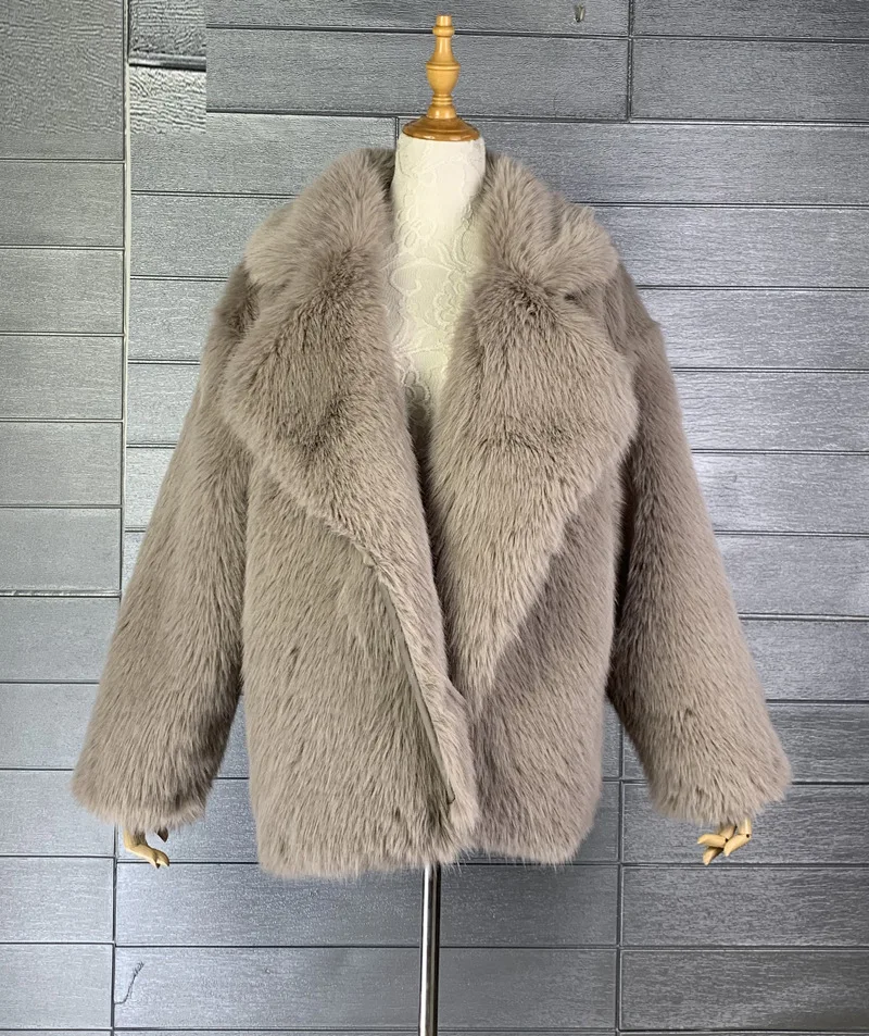 Manteau d'hiver en fausse fourrure pour femme, veste à revers, streetwear féminin, promotion combinée