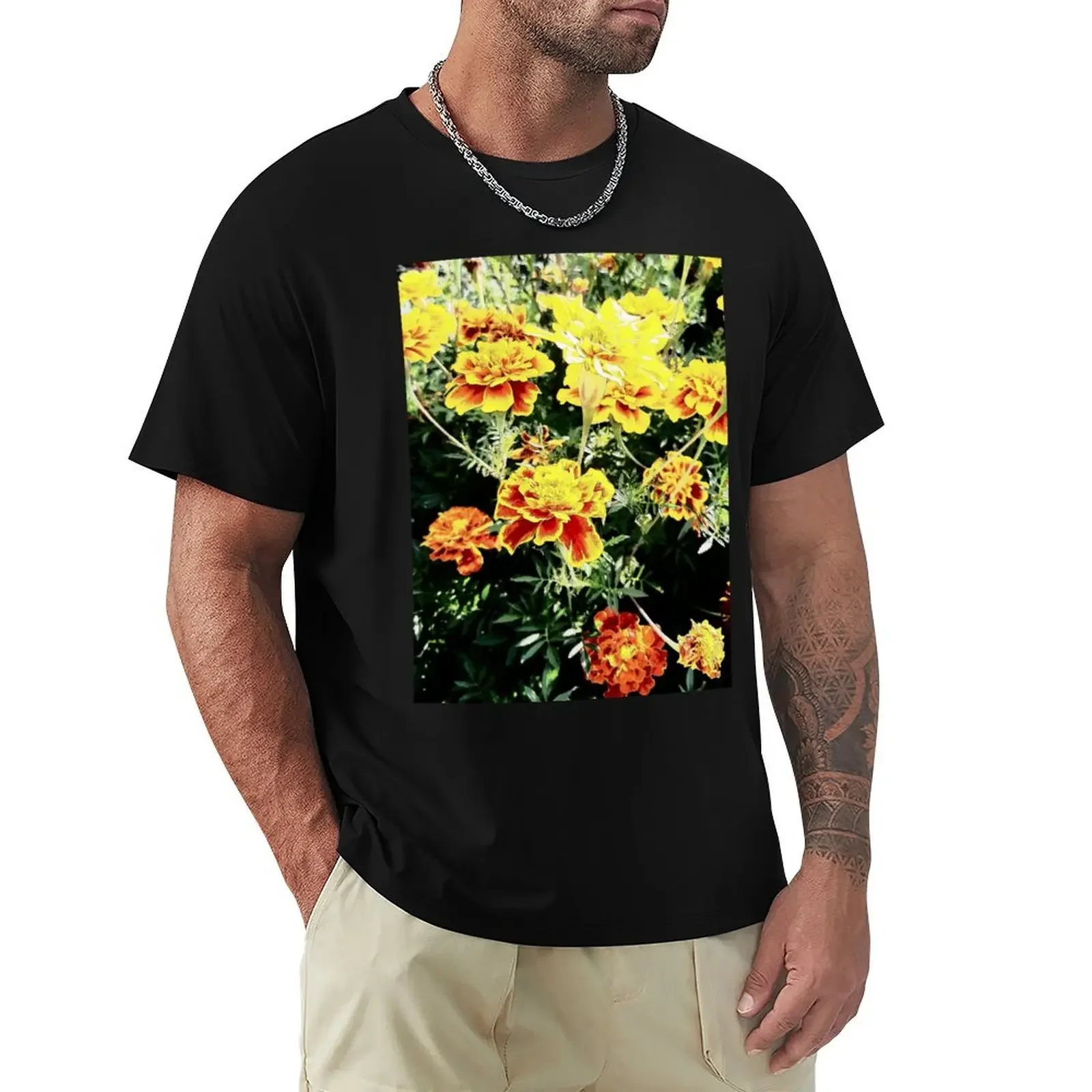 Marigold T-shirt funnys blanks Men's clothing