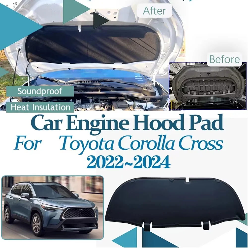 

Звуковые коврики на капоте двигателя автомобиля для Toyota Corolla Cross XG10 2022 2023 2024, передние теплоизоляционные хлопковые чехлы, автомобильные аксессуары