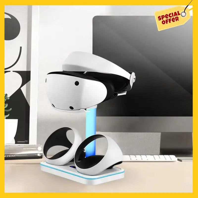 محطة شحن ABDE لـ PS VR2 مع ضوء RGB، قاعدة شحن عمودية تدعم ملحقات عرض سماعة الرأس PSVR2