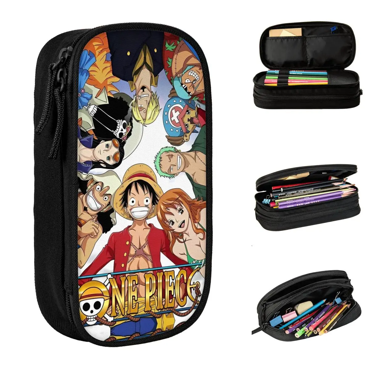 

One Piece Pencil Case Classic Monkey D. Luffy Anime Pen Box Bags Student Large Storage Students School Zipper Pencilcases