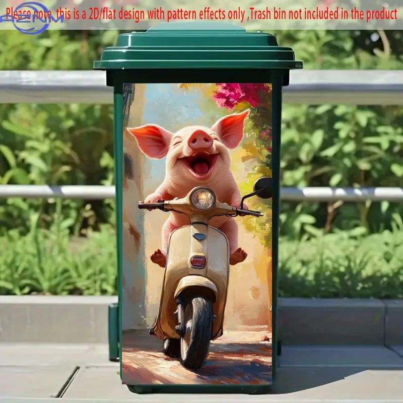 1pc of a Flat Garbage Bin Sticker Featuring a Pig on a Scooter Design, Perfect for Adding a Fun Touch to Your Garbage Bins, Wa