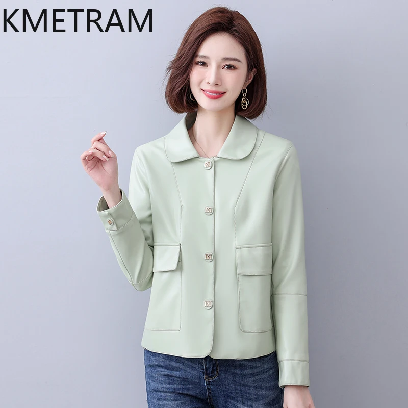 KMETRAM-Chaqueta de piel de oveja Natural para mujer, abrigo corto para motocicleta, talla grande, primavera y otoño