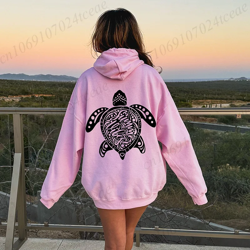 Funny Summer Vibes Sea Turtle Print Women Hoody Hip Hop Soft Hoodies Long Sleeve Pullover Clothes Casual Fleece Woman Streetwear