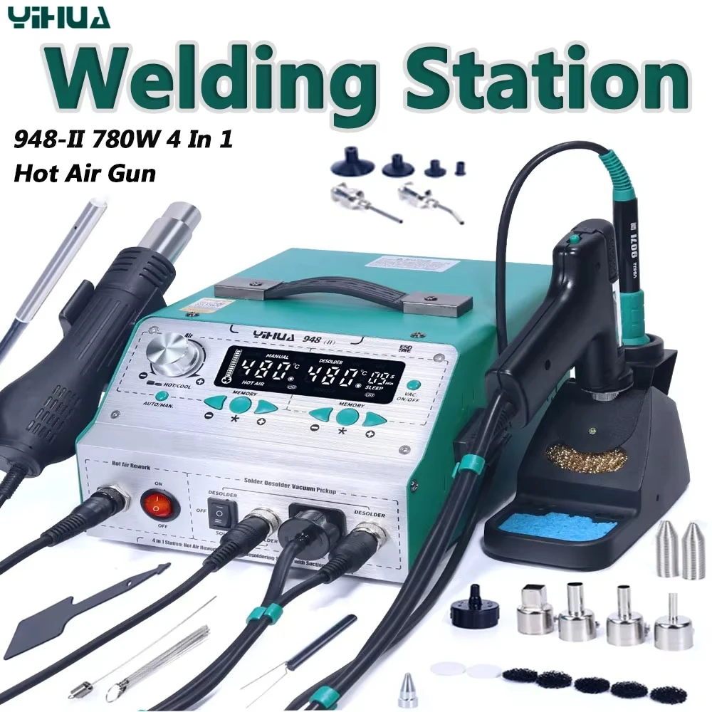 

YIHUA 948-II 4 In 1 Rework Station Tin Suction Device Solder Iron Hot Air Gun Desoldering Station Multi-function BGA Repair Tool
