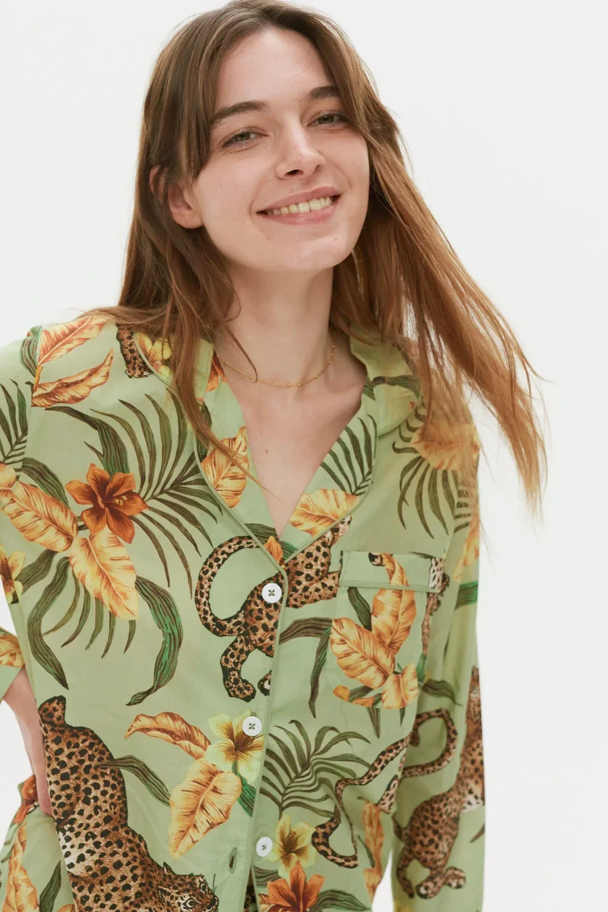 بيجامة نسائية جديدة بطباعة الغابة البرية سراويل بأكمام طويلة ملابس ترفيهية قطنية يمكن ارتداؤها في الخارج