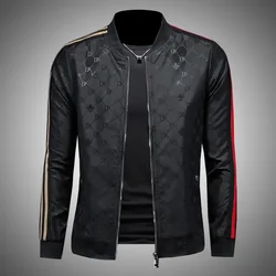 Light Luxury High-Grade Jacquard Jacket Men's Versatile Handsome Stripes Outwear Spring Autumn Male Large Size Slim Fit Outcoat