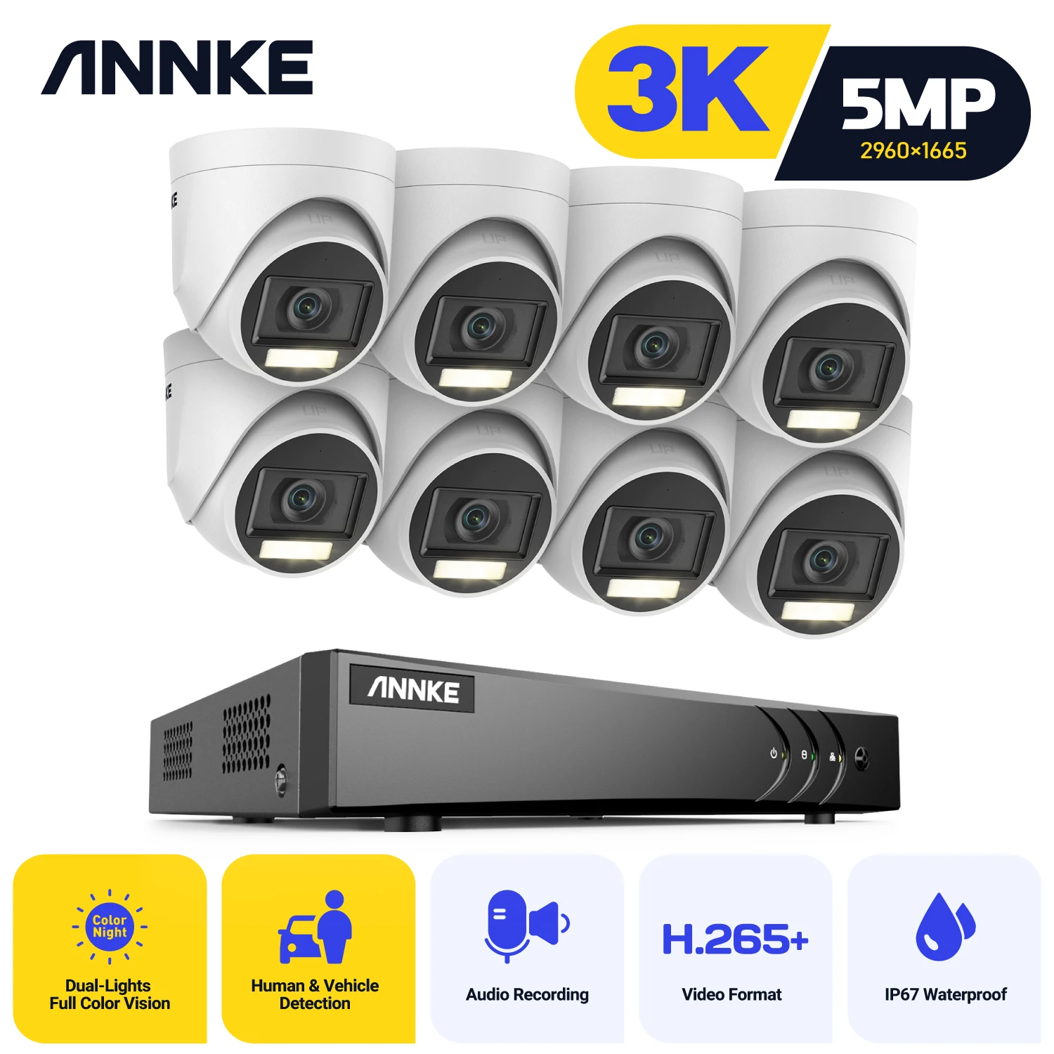 ANNKE 5MP Lite HD Video Surveillance System 8CH 5IN1 H.265+ DVR With 8PCS 5MP Outdoor Weatherproof Security Cameras CCTV Kit