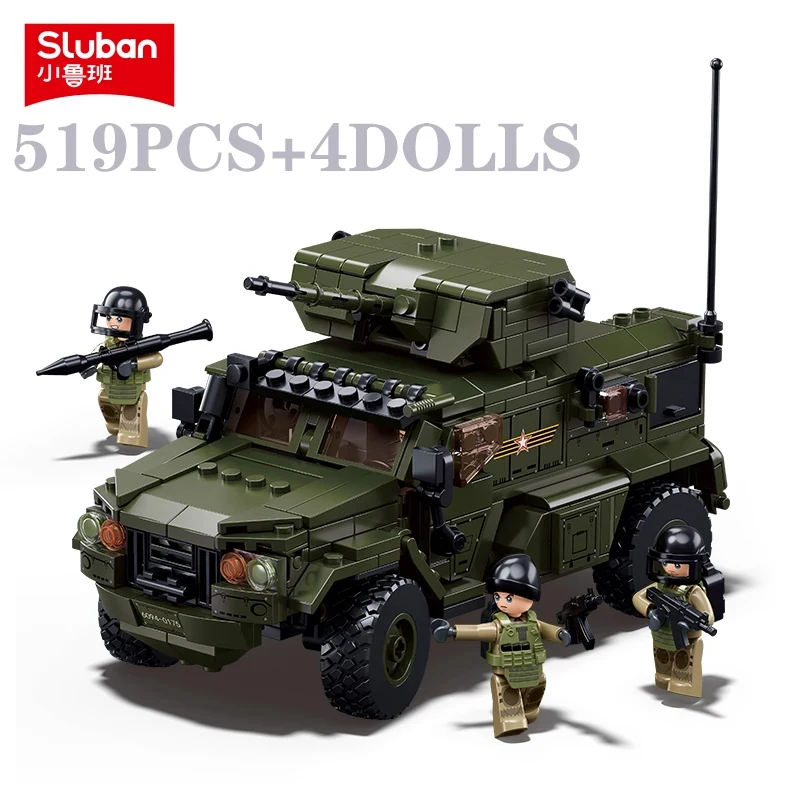 519PCS Military VDVS Assault Armored Vehicle Car Model Building Blocks Sets With 4 Figures Dolls Educational Toys Gifts For Kids