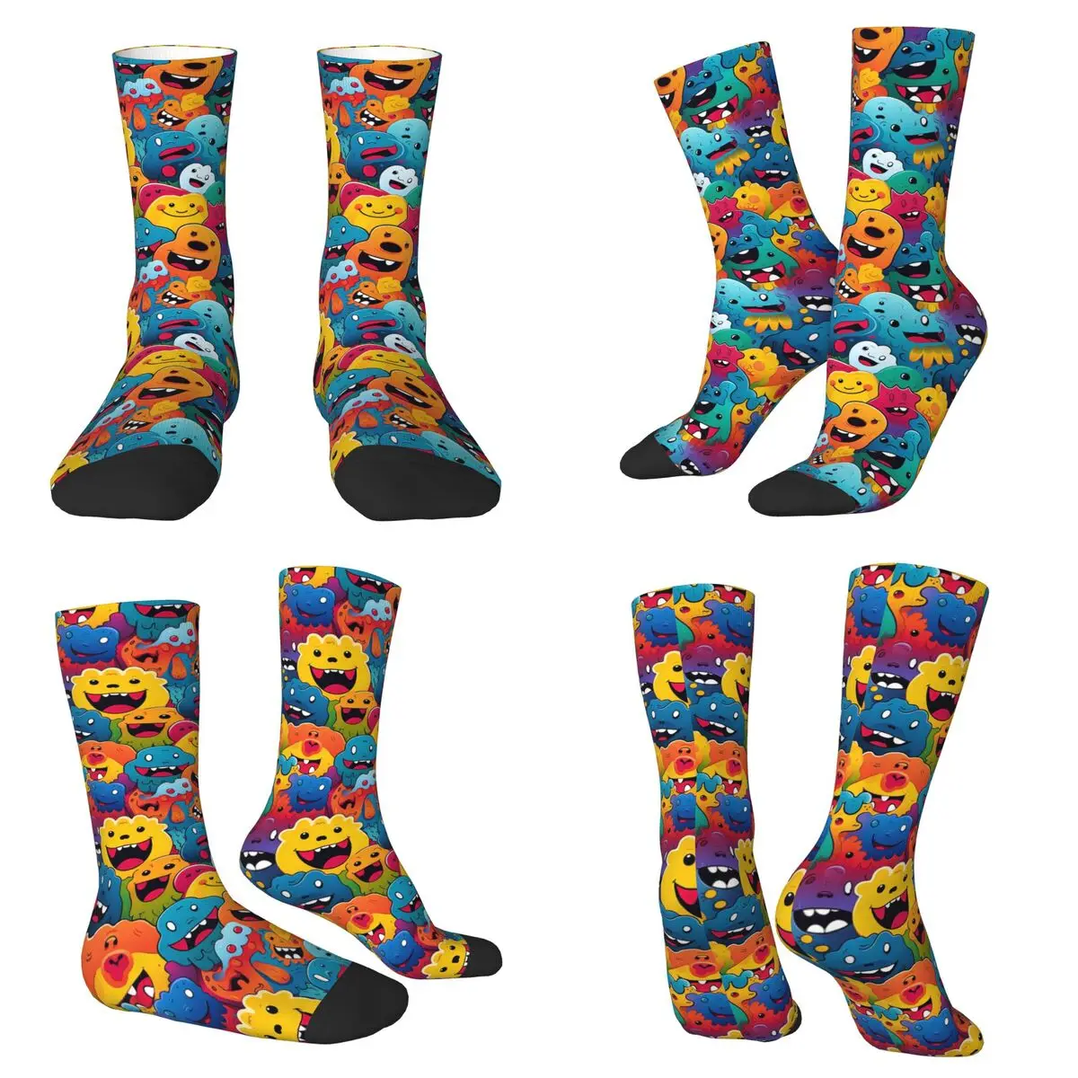 

Assorted Stacked Cartoon Coloured Monster Socks Harajuku Soft Stockings All Season Long Socks for Unisex Valentine's Day Gifts
