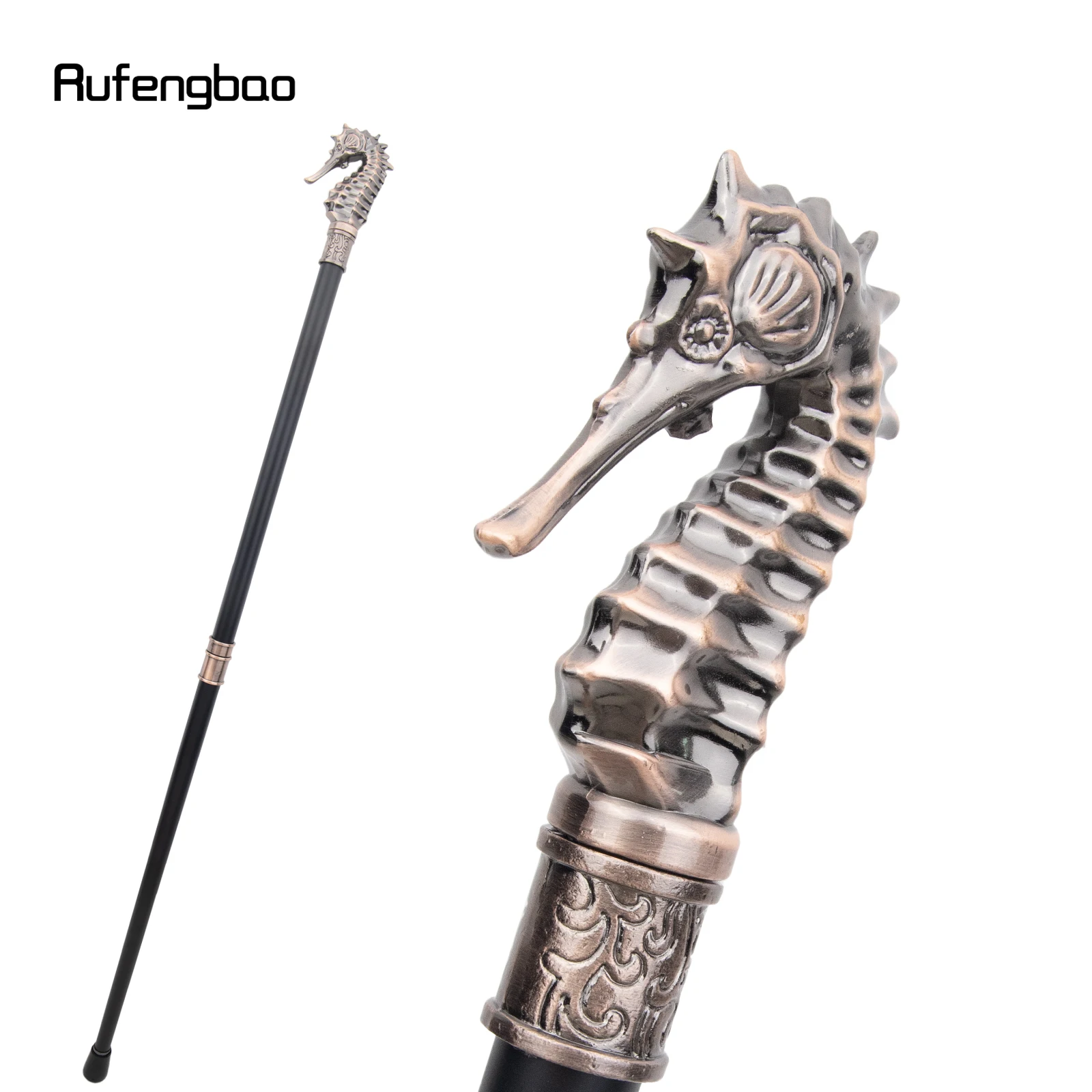 Red Copper Luxury Seahorse Hippocampus Walking Cane Fashion Decorative Stick Gentleman Elegant Cosplay Cane Knob Crosier 93cm