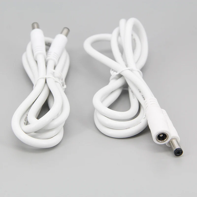 DC macho e fêmea conector de alimentação, cabo de extensão, fio de cobre branco para LED Strip Light, 5.5x2.1mm, 18awg, 5.5x2.5mm, W28, 1m