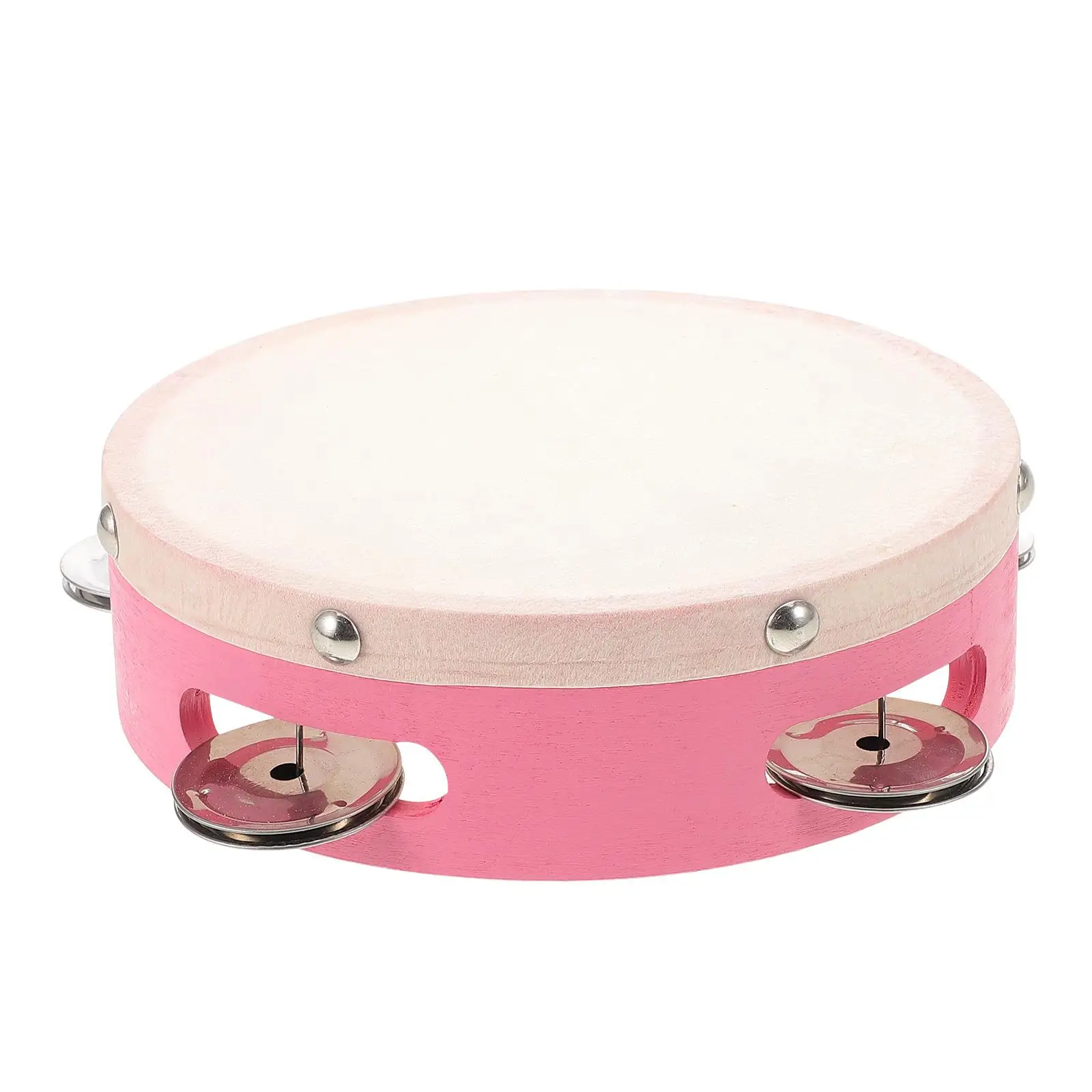 

Pink Sheepskin Held Musical Instrument Adult Drum Kids Musical Hand Tambourine Percussion Instrument Wooden Child Percussion